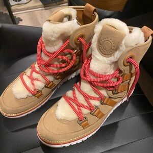 Cole Haan Tan and Red Winter Boots